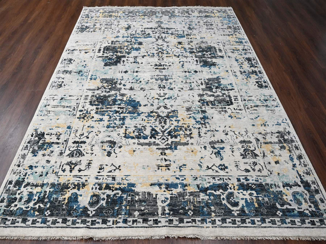 8'10" x 12'0" New Hand Knotted Ivory Wool Rectangle Oriental Rug - MOA10284302