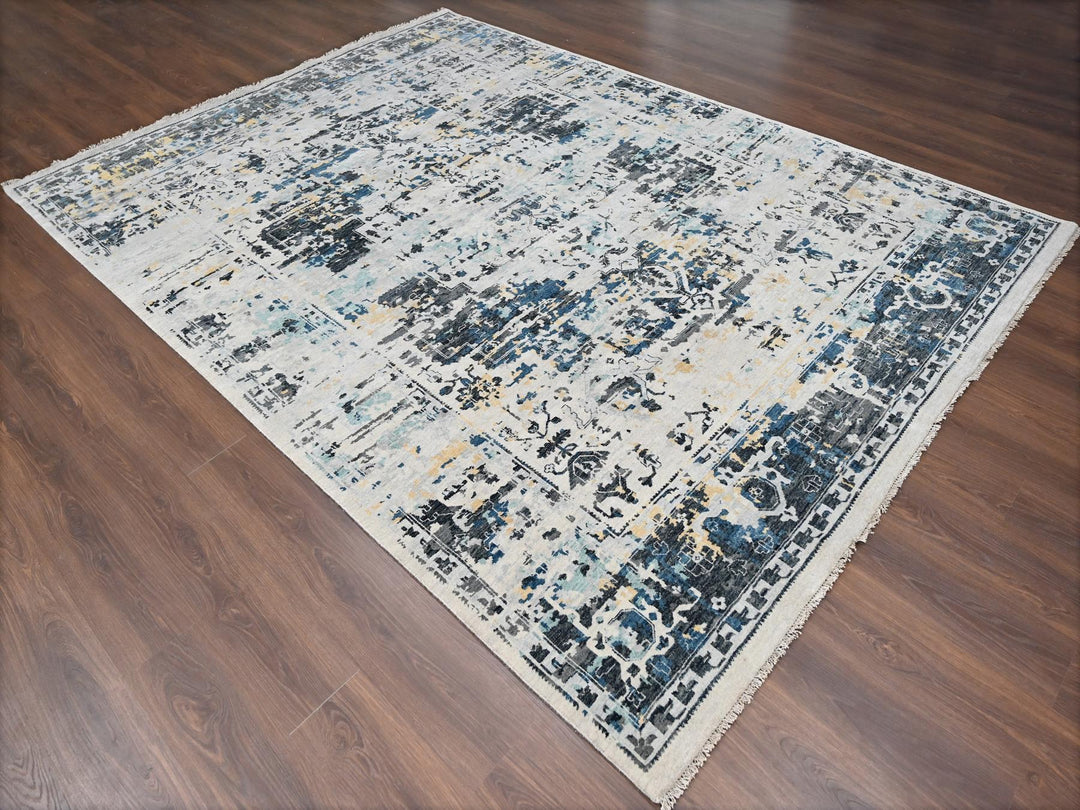 8'10" x 12'0" New Hand Knotted Ivory Wool Rectangle Oriental Rug - MOA10284302