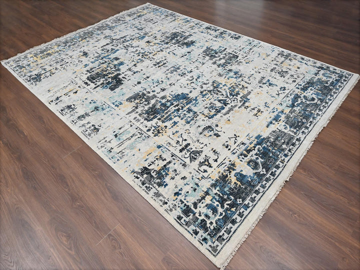 8'10" x 12'0" New Hand Knotted Ivory Wool Rectangle Oriental Rug - MOA10284302