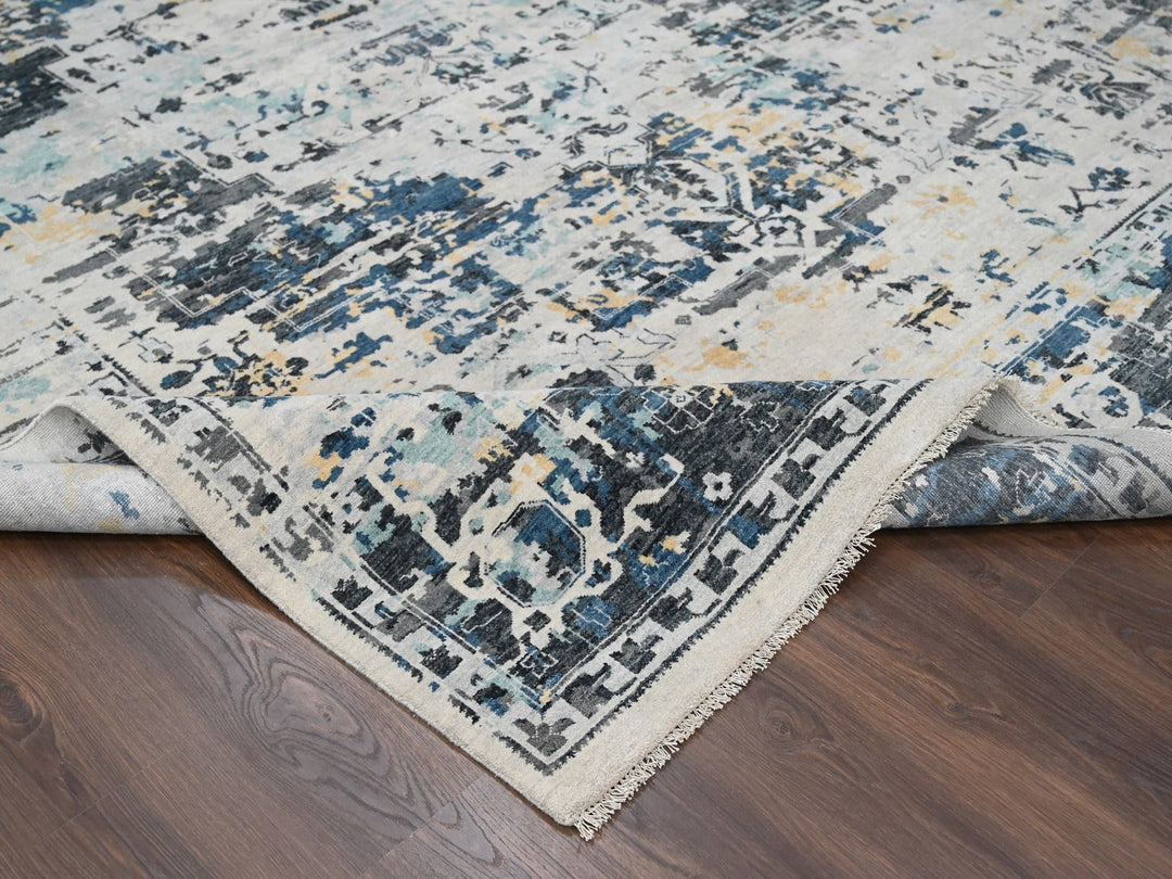 8'10" x 12'0" New Hand Knotted Ivory Wool Rectangle Oriental Rug - MOA10284302