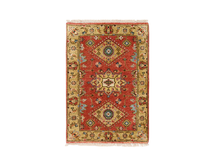 2'0" x 3'0" New Hand Knotted Red Wool Rectangle Oriental Rug - MOA10284306
