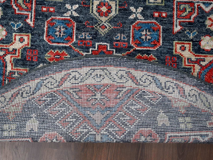 7'9" x 7'9" New Hand Knotted Black Wool Round Oriental Rug - MOA10284319