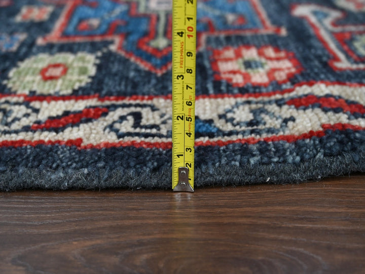 7'9" x 7'9" New Hand Knotted Black Wool Round Oriental Rug - MOA10284319