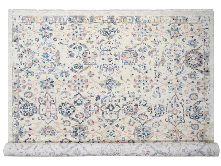 12'1" x 14'9" New Hand Knotted Ivory Wool Rectangle Oriental Rug - MOA10284331