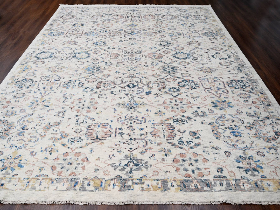 12'1" x 14'9" New Hand Knotted Ivory Wool Rectangle Oriental Rug - MOA10284331