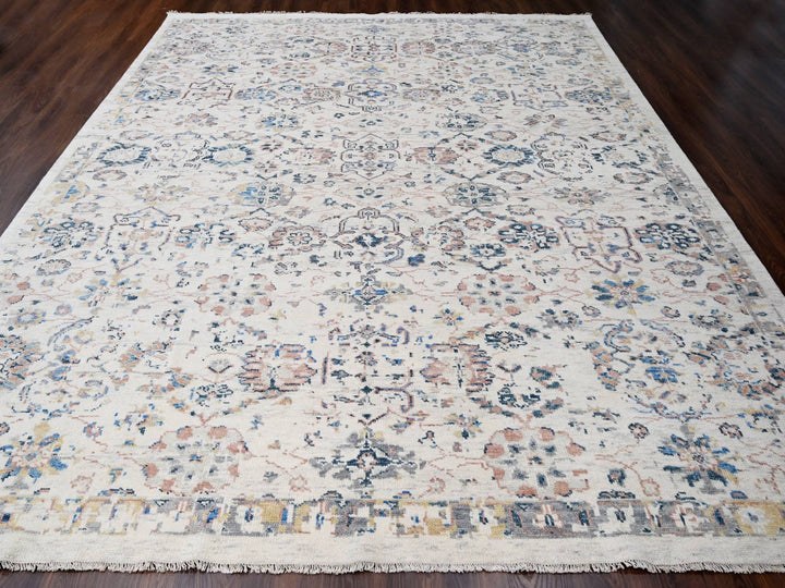 12'1" x 14'9" New Hand Knotted Ivory Wool Rectangle Oriental Rug - MOA10284331
