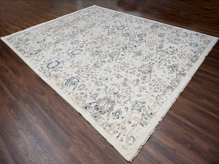 12'1" x 14'9" New Hand Knotted Ivory Wool Rectangle Oriental Rug - MOA10284331