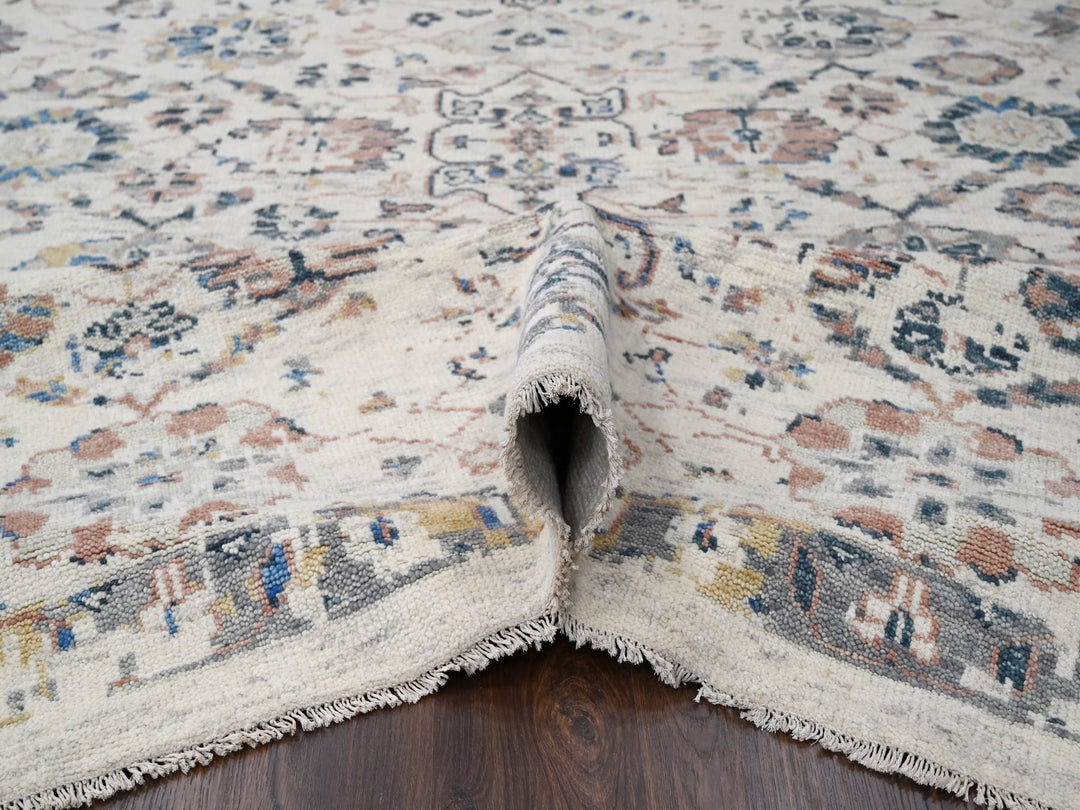 12'1" x 14'9" New Hand Knotted Ivory Wool Rectangle Oriental Rug - MOA10284331