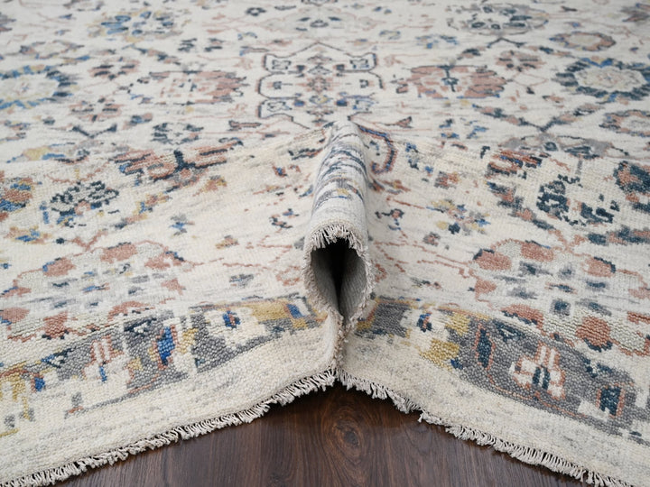 12'1" x 14'9" New Hand Knotted Ivory Wool Rectangle Oriental Rug - MOA10284331