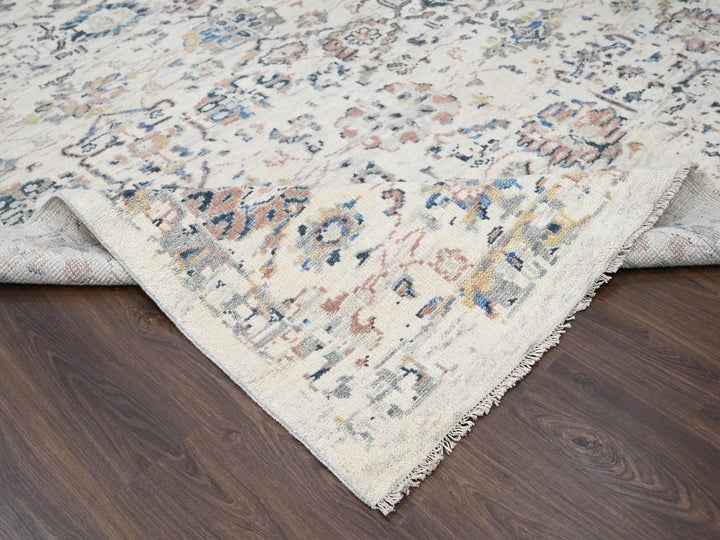 12'1" x 14'9" New Hand Knotted Ivory Wool Rectangle Oriental Rug - MOA10284331