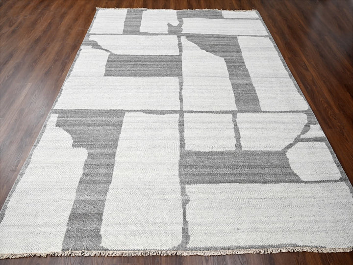 9'0" x 11'8" New Hand Knotted Grey Wool Rectangle Oriental Rug - MOA10284332