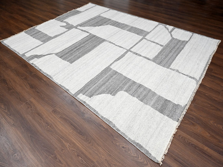 9'0" x 11'8" New Hand Knotted Grey Wool Rectangle Oriental Rug - MOA10284332