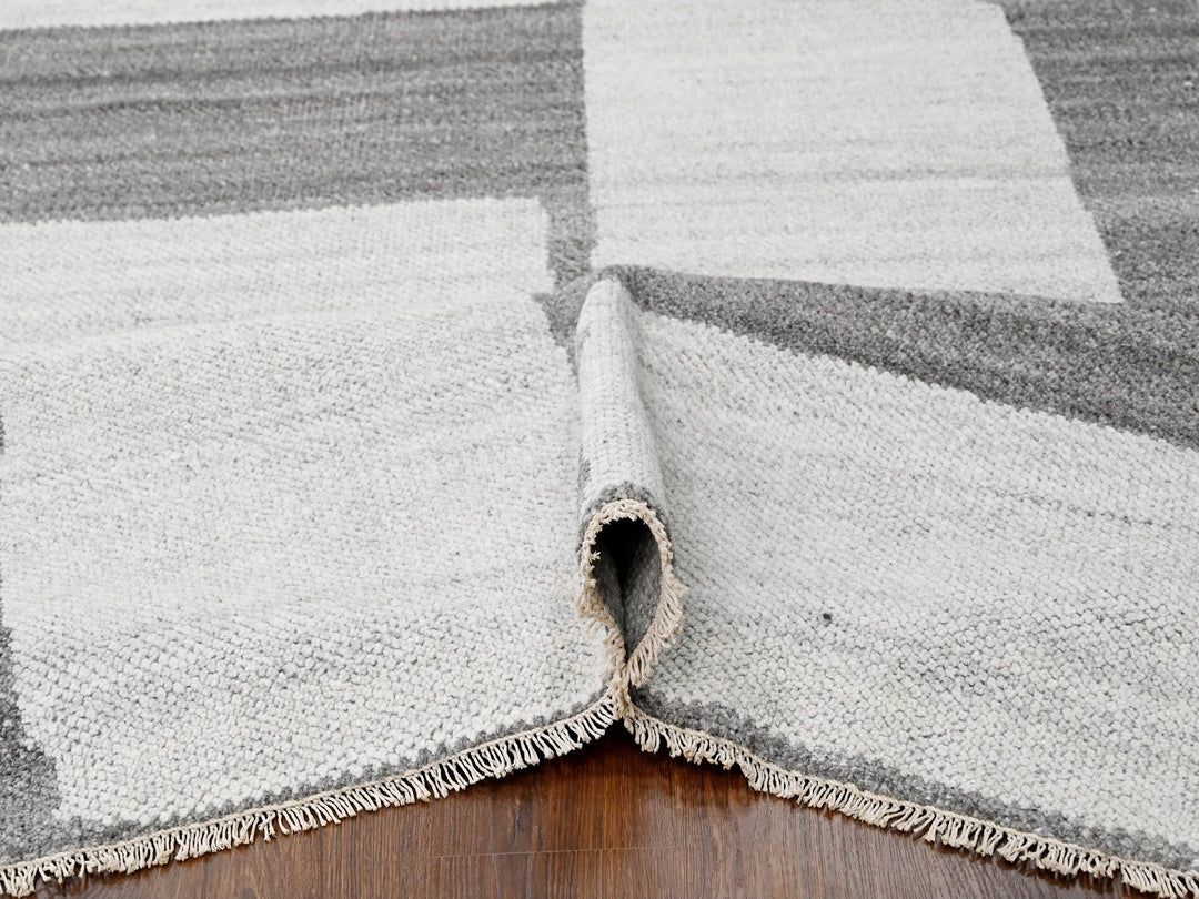 9'0" x 11'8" New Hand Knotted Grey Wool Rectangle Oriental Rug - MOA10284332
