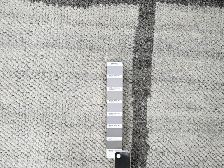 9'0" x 11'8" New Hand Knotted Grey Wool Rectangle Oriental Rug - MOA10284332