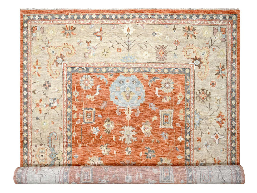 12'0" x 17'8" New Hand Knotted Orange Wool Rectangle Oriental Rug - MOA10284358