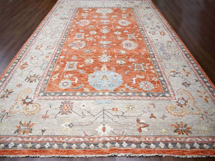 12'0" x 17'8" New Hand Knotted Orange Wool Rectangle Oriental Rug - MOA10284358