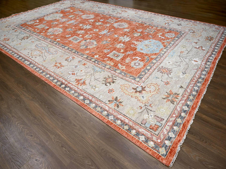 12'0" x 17'8" New Hand Knotted Orange Wool Rectangle Oriental Rug - MOA10284358