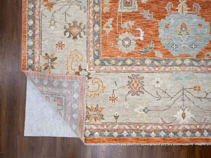 12'0" x 17'8" New Hand Knotted Orange Wool Rectangle Oriental Rug - MOA10284358