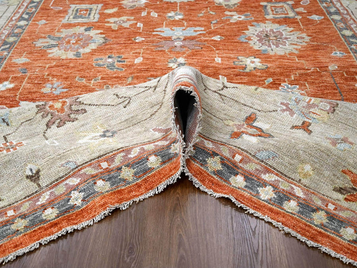 12'0" x 17'8" New Hand Knotted Orange Wool Rectangle Oriental Rug - MOA10284358