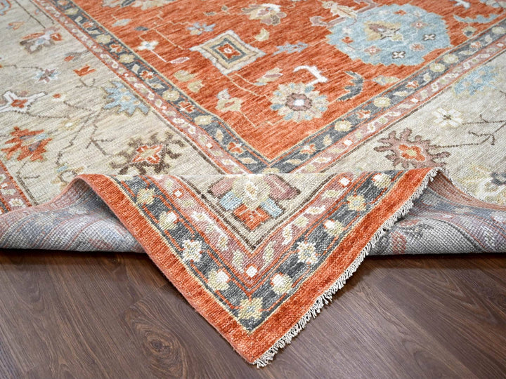 12'0" x 17'8" New Hand Knotted Orange Wool Rectangle Oriental Rug - MOA10284358