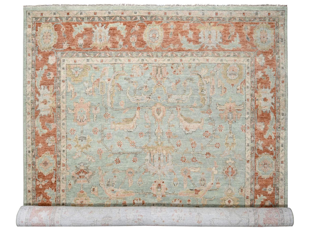 11'10" x 14'8" New Hand Knotted Green Wool Rectangle Oriental Rug - MOA10284359