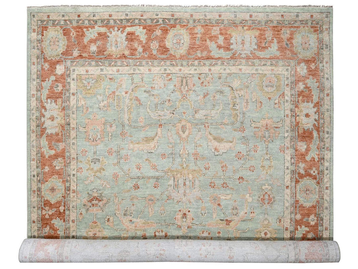 11'10" x 14'8" New Hand Knotted Green Wool Rectangle Oriental Rug - MOA10284359