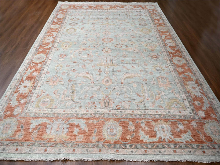 11'10" x 14'8" New Hand Knotted Green Wool Rectangle Oriental Rug - MOA10284359