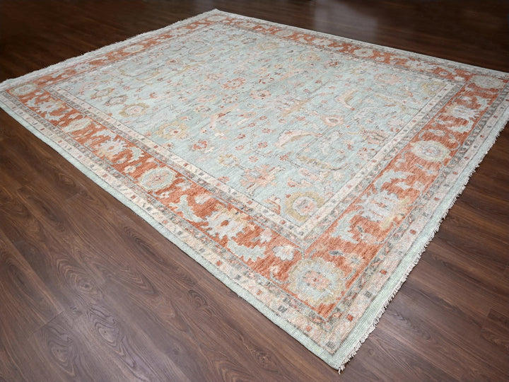 11'10" x 14'8" New Hand Knotted Green Wool Rectangle Oriental Rug - MOA10284359
