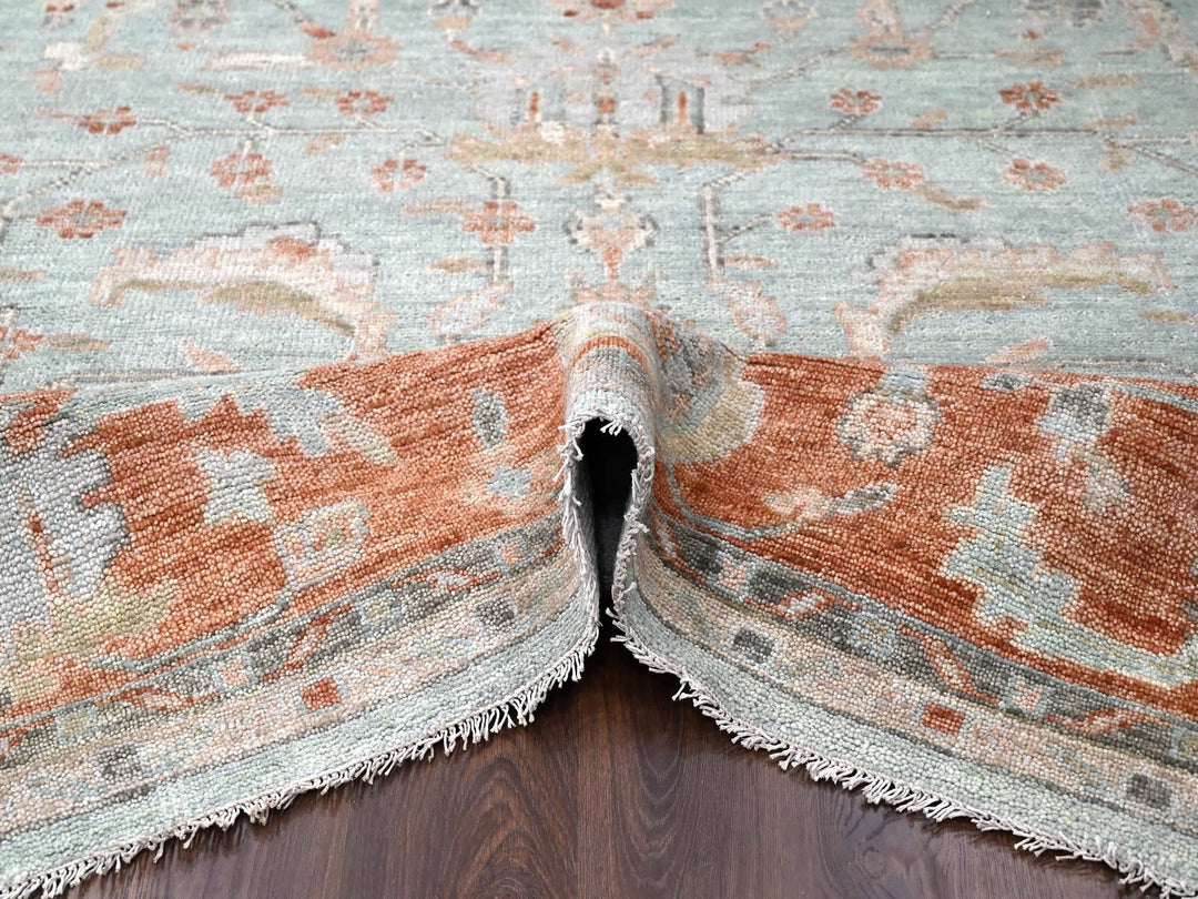 11'10" x 14'8" New Hand Knotted Green Wool Rectangle Oriental Rug - MOA10284359