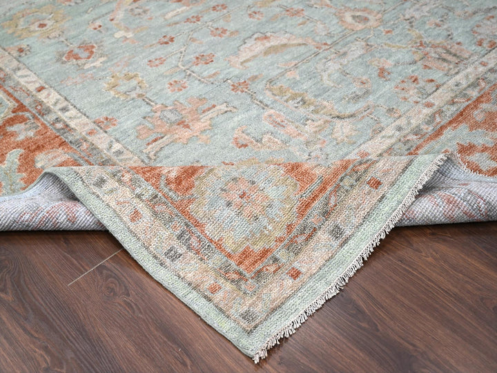 11'10" x 14'8" New Hand Knotted Green Wool Rectangle Oriental Rug - MOA10284359