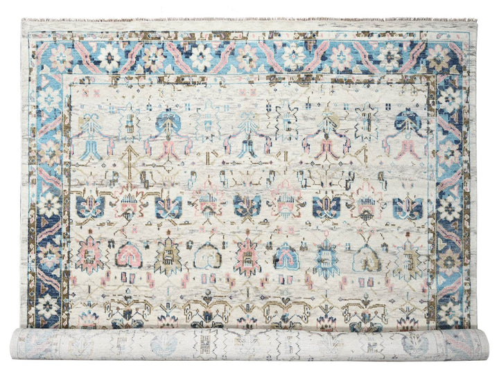 12'1" x 14'10" New Hand Knotted Ivory Wool Rectangle Oriental Rug - MOA10284362