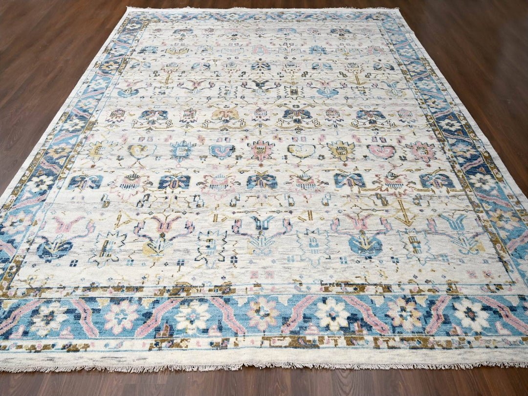 12'1" x 14'10" New Hand Knotted Ivory Wool Rectangle Oriental Rug - MOA10284362