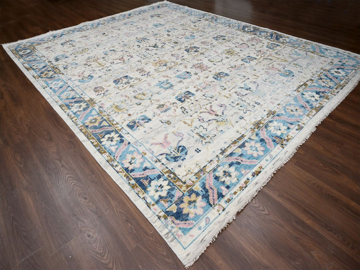 12'1" x 14'10" New Hand Knotted Ivory Wool Rectangle Oriental Rug - MOA10284362