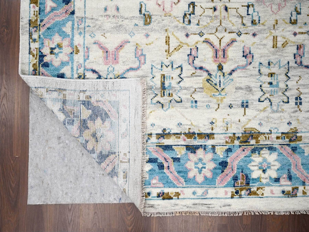 12'1" x 14'10" New Hand Knotted Ivory Wool Rectangle Oriental Rug - MOA10284362
