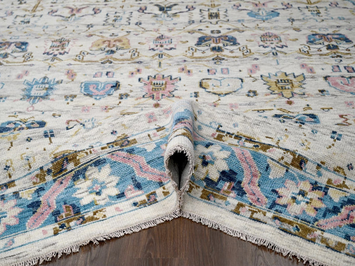 12'1" x 14'10" New Hand Knotted Ivory Wool Rectangle Oriental Rug - MOA10284362