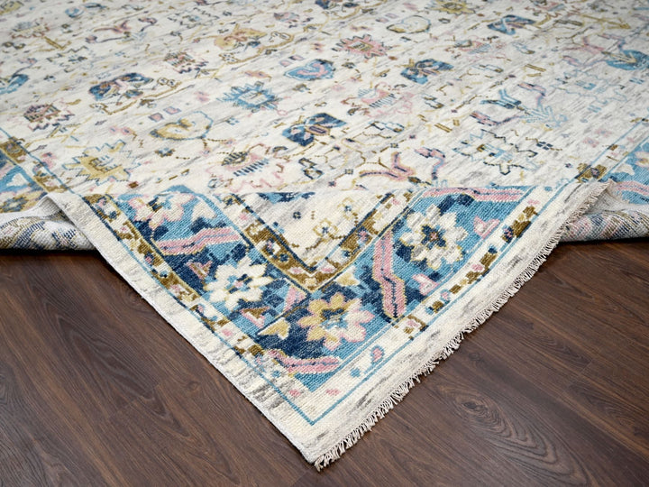 12'1" x 14'10" New Hand Knotted Ivory Wool Rectangle Oriental Rug - MOA10284362