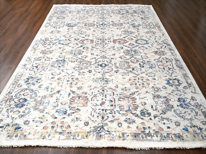 9'9" x 14'0" New Hand Knotted Ivory Wool Rectangle Oriental Rug - MOA10284363