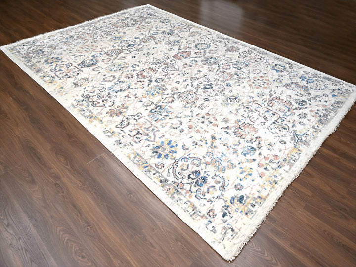 9'9" x 14'0" New Hand Knotted Ivory Wool Rectangle Oriental Rug - MOA10284363