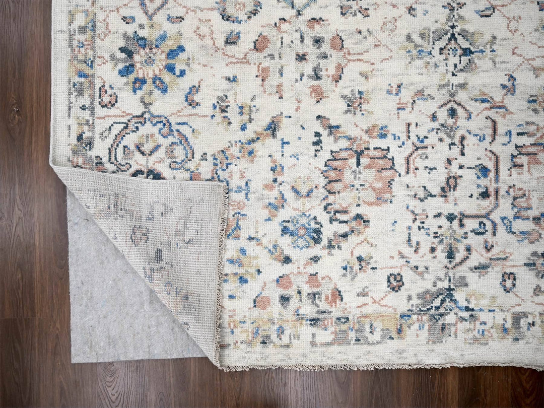 9'9" x 14'0" New Hand Knotted Ivory Wool Rectangle Oriental Rug - MOA10284363