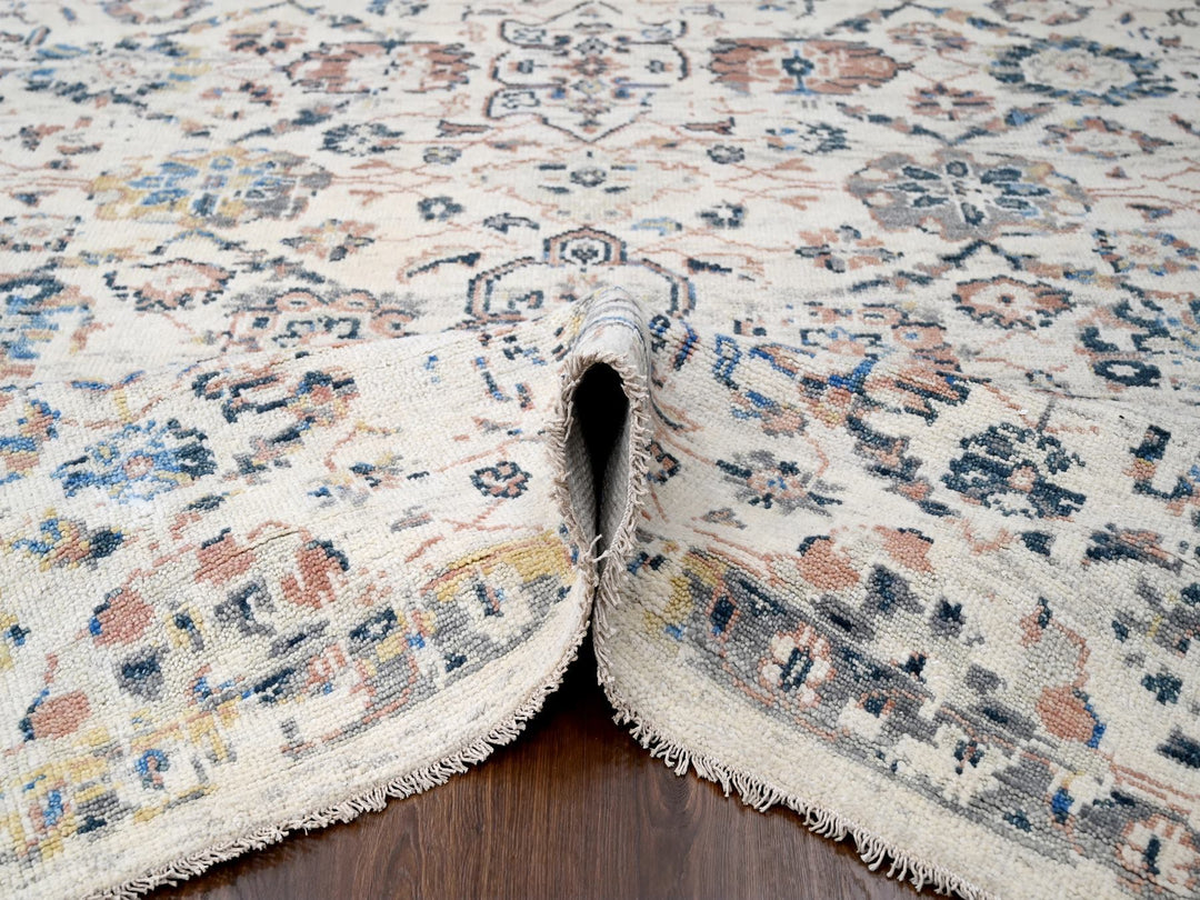 9'9" x 14'0" New Hand Knotted Ivory Wool Rectangle Oriental Rug - MOA10284363