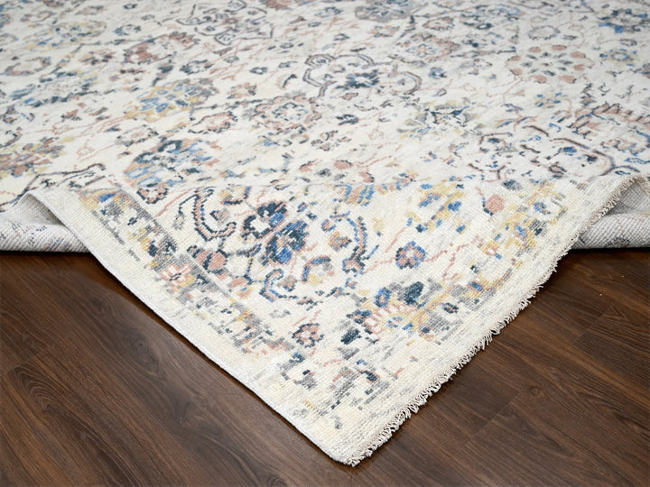 9'9" x 14'0" New Hand Knotted Ivory Wool Rectangle Oriental Rug - MOA10284363