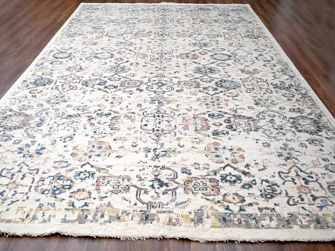 11'10" x 17'8" New Hand Knotted Ivory Wool Rectangle Oriental Rug - MOA10284364