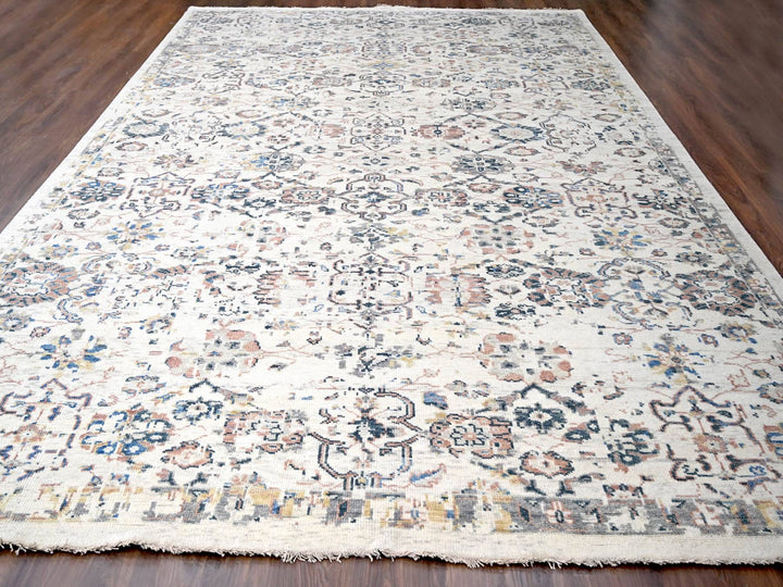 11'10" x 17'8" New Hand Knotted Ivory Wool Rectangle Oriental Rug - MOA10284364