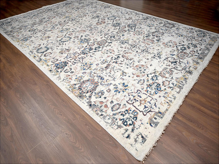 11'10" x 17'8" New Hand Knotted Ivory Wool Rectangle Oriental Rug - MOA10284364