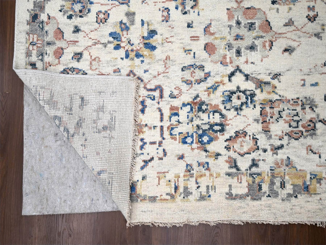 11'10" x 17'8" New Hand Knotted Ivory Wool Rectangle Oriental Rug - MOA10284364