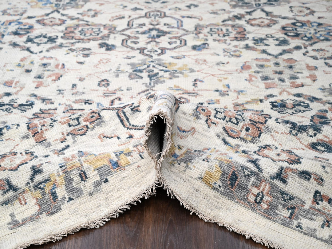 11'10" x 17'8" New Hand Knotted Ivory Wool Rectangle Oriental Rug - MOA10284364
