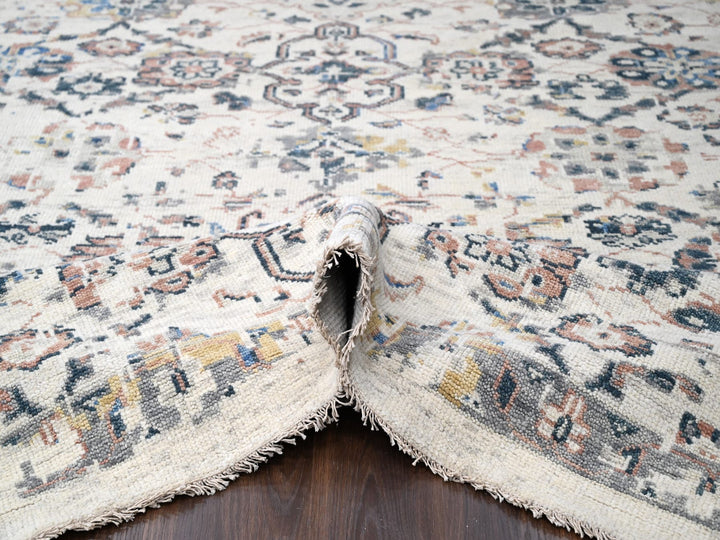 11'10" x 17'8" New Hand Knotted Ivory Wool Rectangle Oriental Rug - MOA10284364