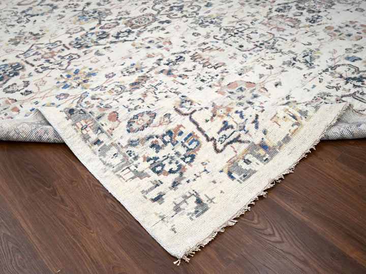 11'10" x 17'8" New Hand Knotted Ivory Wool Rectangle Oriental Rug - MOA10284364