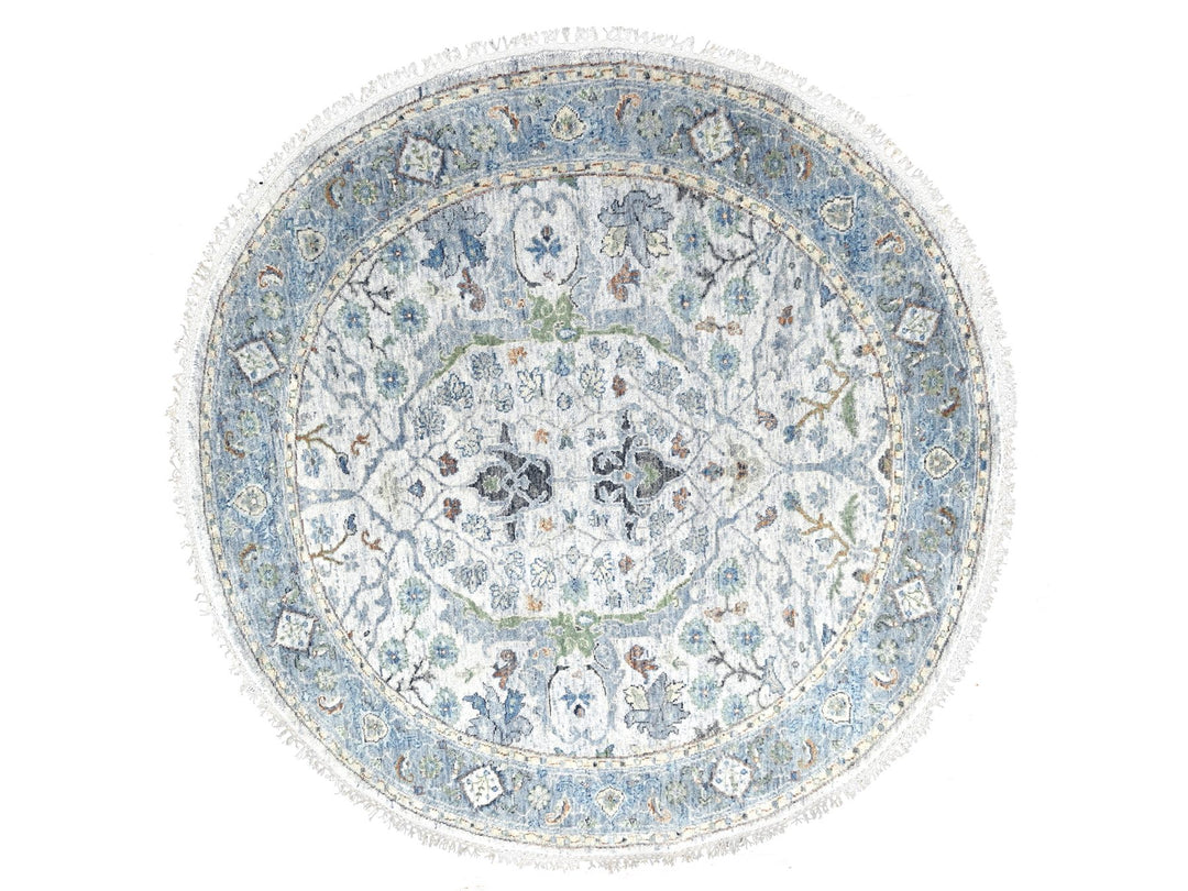 5'0" x 5'0" New Hand Knotted Grey Wool Round Oriental Rug - MOA10284365