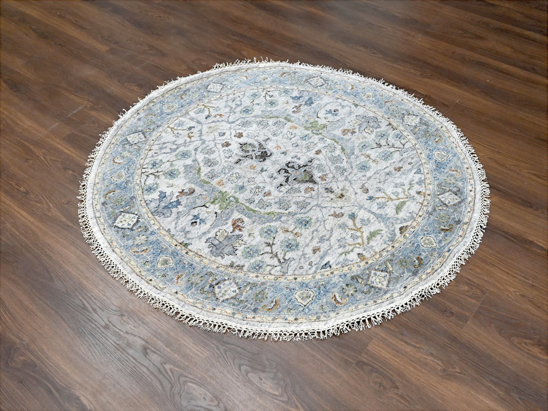 5'0" x 5'0" New Hand Knotted Grey Wool Round Oriental Rug - MOA10284365